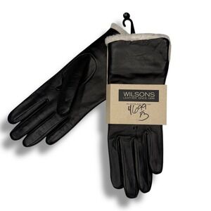 Vintage 1990s Wilsons Genuine Leather Black Gloves Lined Size Womens Medium